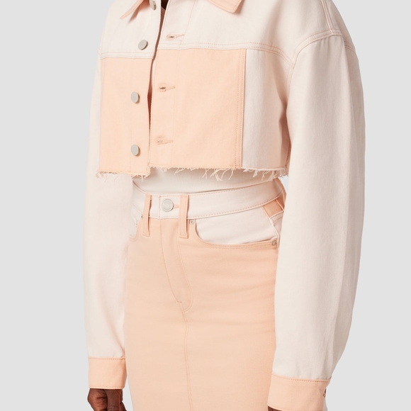 Hudson Jeans Orange and Cream Cropped Jean Jacket - Picture 4 of 6